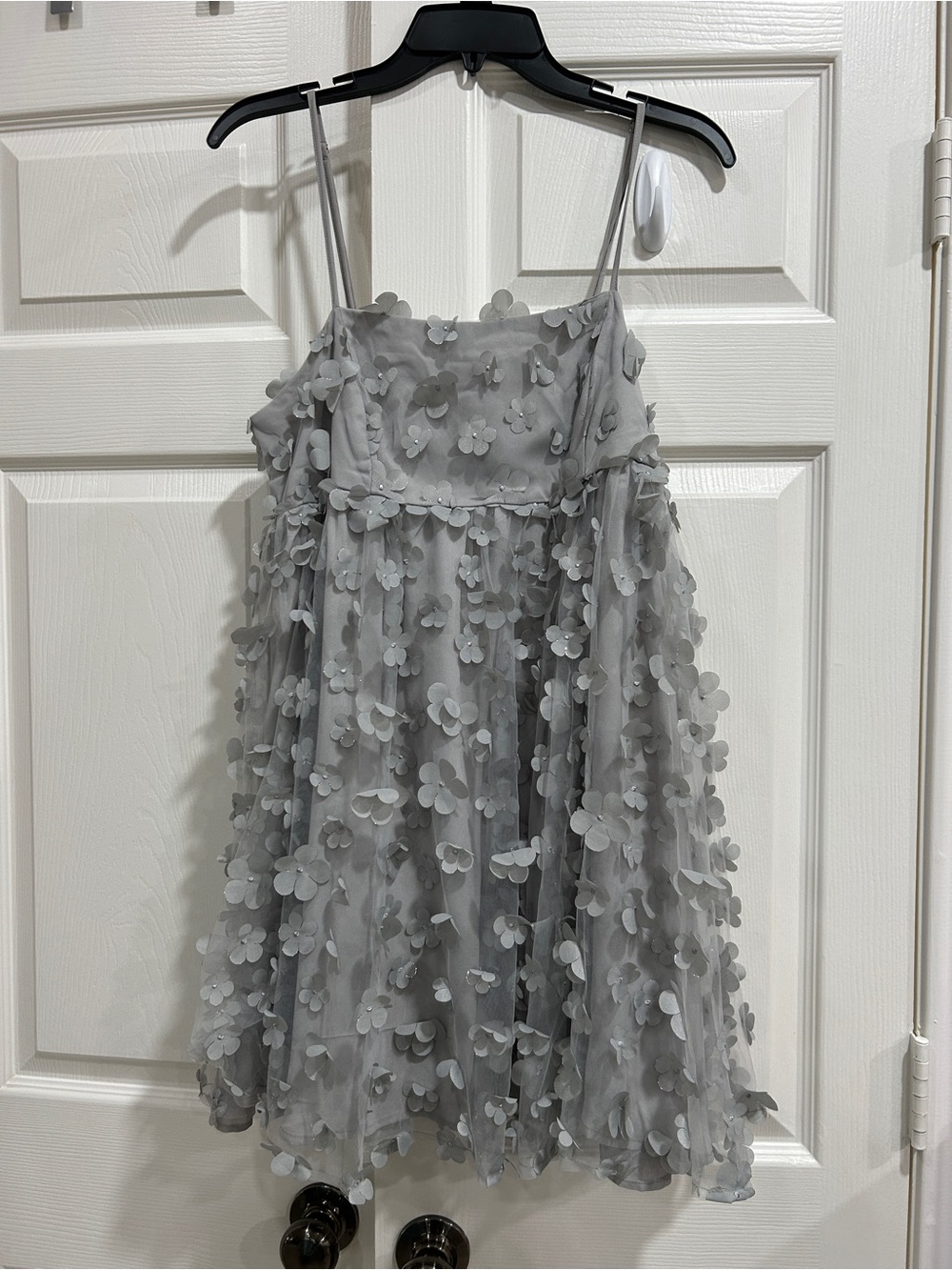 Juniors Storia Grey Floral Appliqué Spaghetti Strap Party Dress